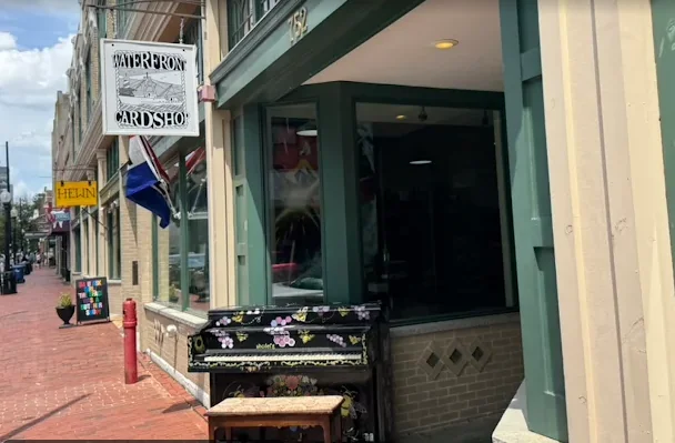 The Waterfront Card Shop storefront on Purchase Street in downtown New Bedford